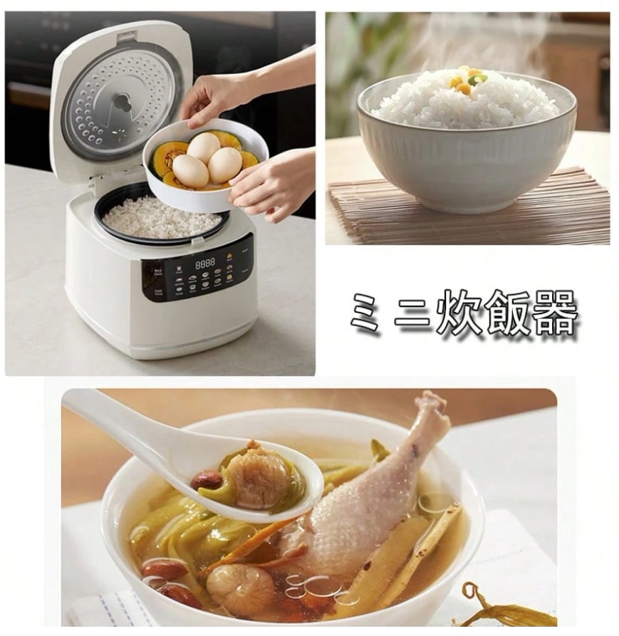 コンパクト＆多機能シングル用炊飯器：3～4カップ対応1～2人用低温調理遅延タイマー付き24時間保温機能白米/玄米/ミックスグレイン/オートミール対応マイクロ波対応省エネ350W2L容量