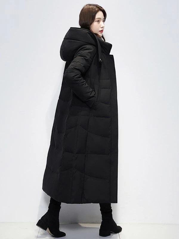 ダウンコート レディース ダウンジャケット 90％ダウン Aライン 帽子付き フード 母親 大きいサイズ 黒 ブラック 厚手 冬服 防寒着 おしゃれ S M L きれいめ 着やせ 20代 30代 40