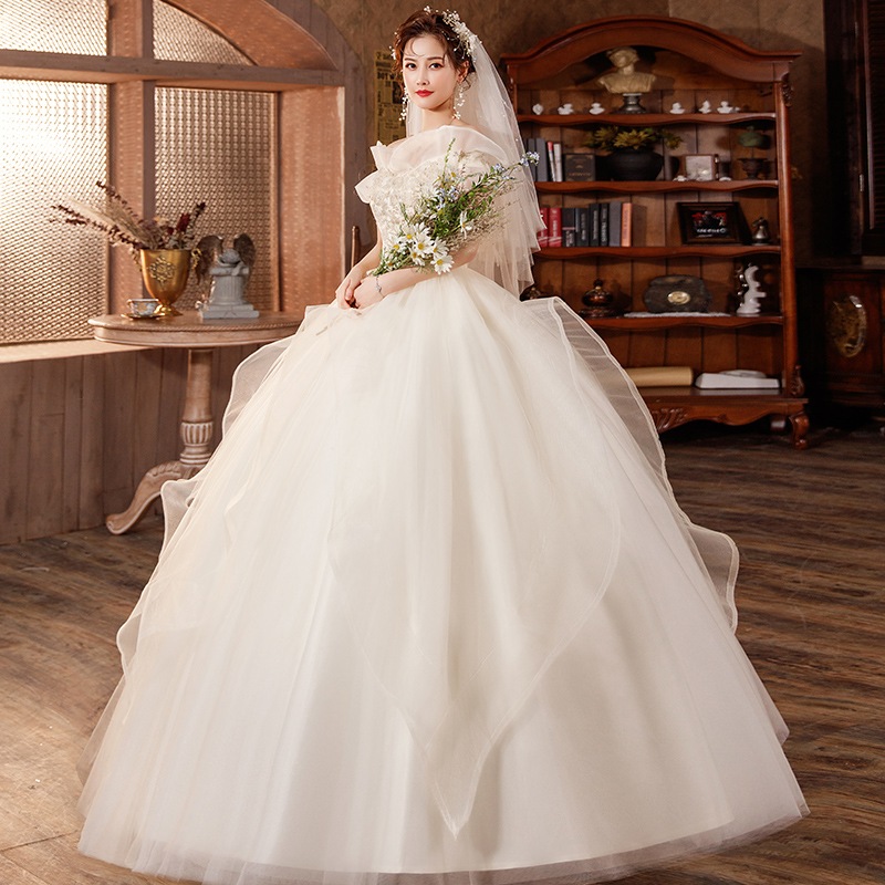 ワンショルダーメインウェディングドレス 2024 ブライダルメイン ガーゼ シン プチミモレ丈 ハイウエスト 妊婦 お出かけベール