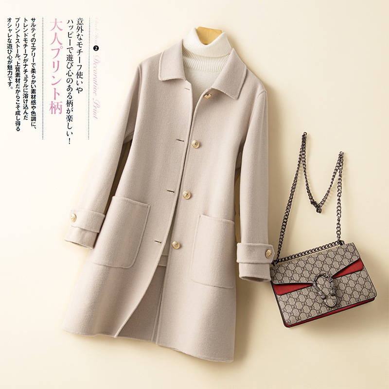 秋冬の新作ヘボン風リバーシブルカシミヤコート女性小柄