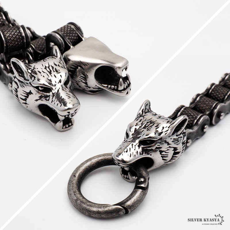 ステンレス ウルフ バイクチェーンブレス [b541]