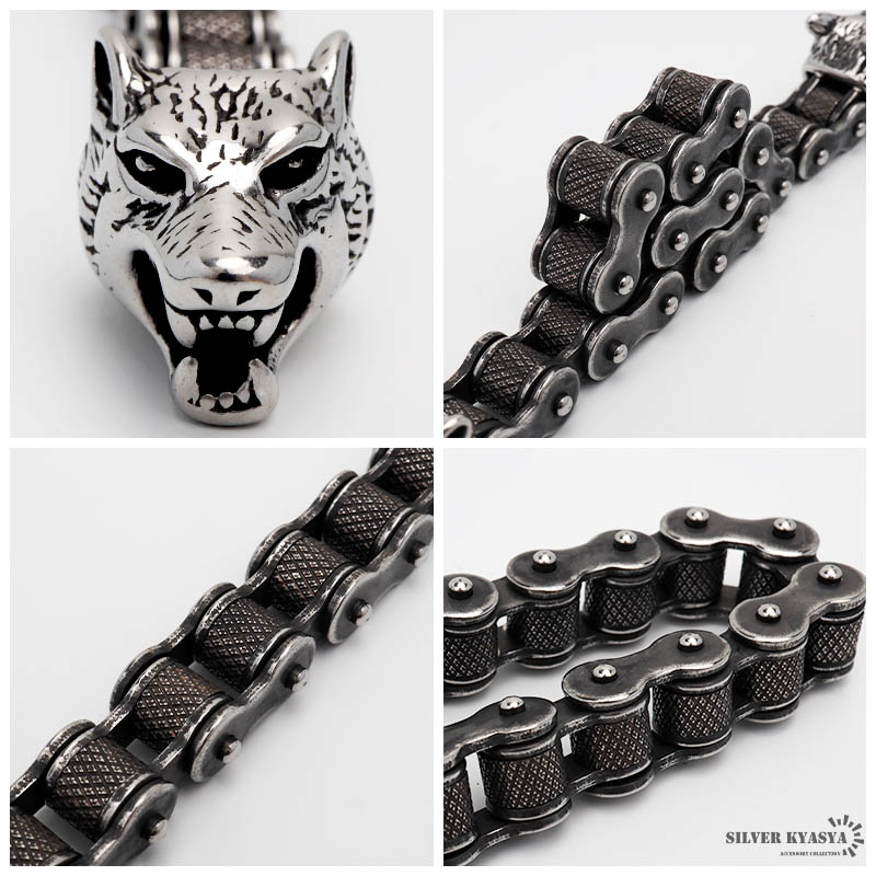 ステンレス ウルフ バイクチェーンブレス [b541]