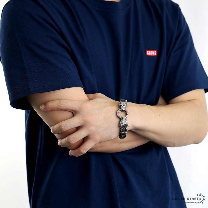 ステンレス ウルフ バイクチェーンブレス [b541]