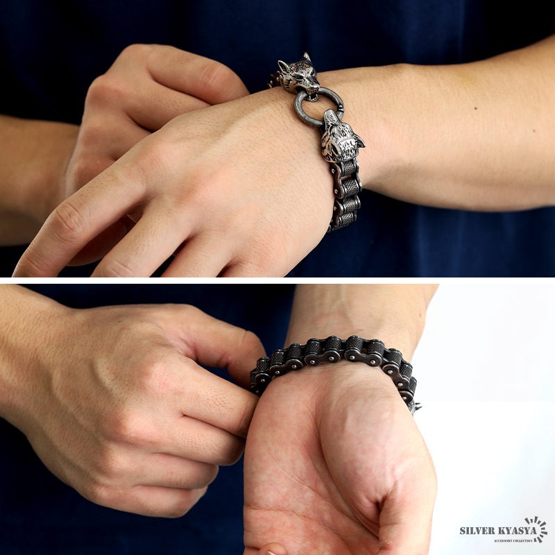 ステンレス ウルフ バイクチェーンブレス [b541]