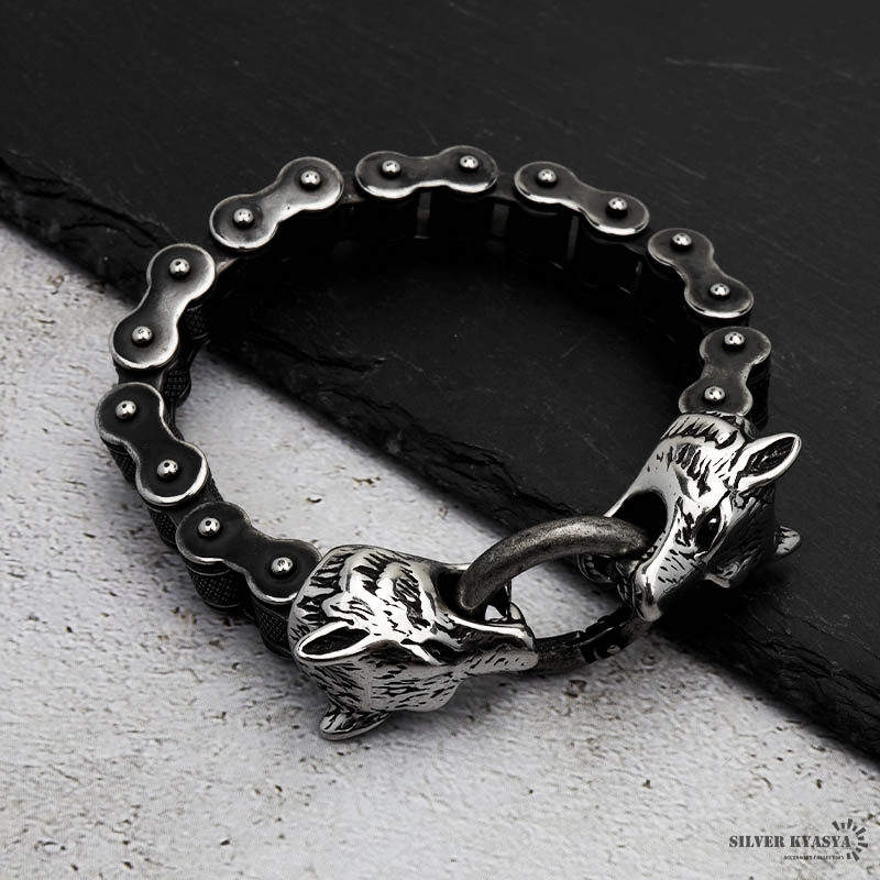 ステンレス ウルフ バイクチェーンブレス [b541]