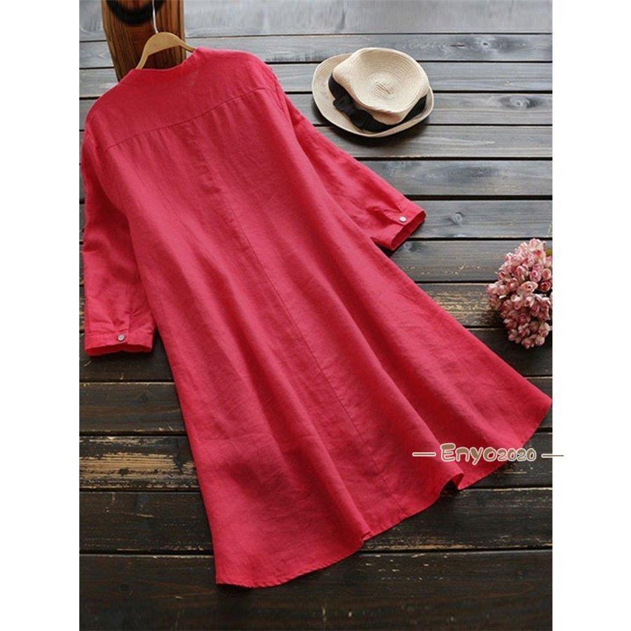 【即納】綿麻混ワンピース レディース 30代 40代 夏 春 秋 トップス 体型カバー ロングシャツ チュニック ゆったり シャツワンピース 長袖 リネンシャツ 大きいサイズ