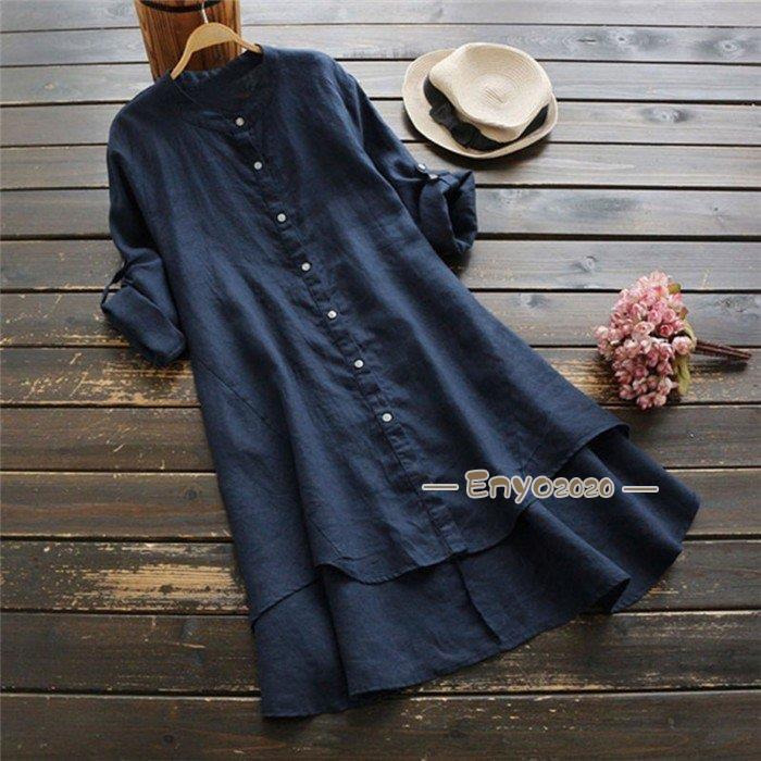 【即納】綿麻混ワンピース レディース 30代 40代 夏 春 秋 トップス 体型カバー ロングシャツ チュニック ゆったり シャツワンピース 長袖 リネンシャツ 大きいサイズ
