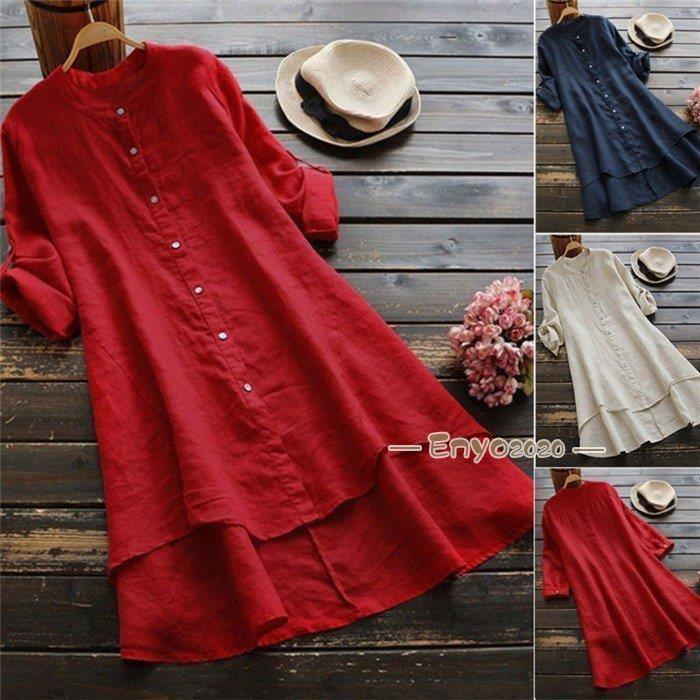 【即納】綿麻混ワンピース レディース 30代 40代 夏 春 秋 トップス 体型カバー ロングシャツ チュニック ゆったり シャツワンピース 長袖 リネンシャツ 大きいサイズ