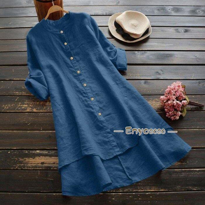 【即納】綿麻混ワンピース レディース 30代 40代 夏 春 秋 トップス 体型カバー ロングシャツ チュニック ゆったり シャツワンピース 長袖 リネンシャツ 大きいサイズ