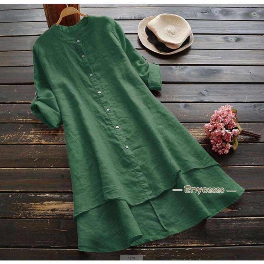 【即納】綿麻混ワンピース レディース 30代 40代 夏 春 秋 トップス 体型カバー ロングシャツ チュニック ゆったり シャツワンピース 長袖 リネンシャツ 大きいサイズ