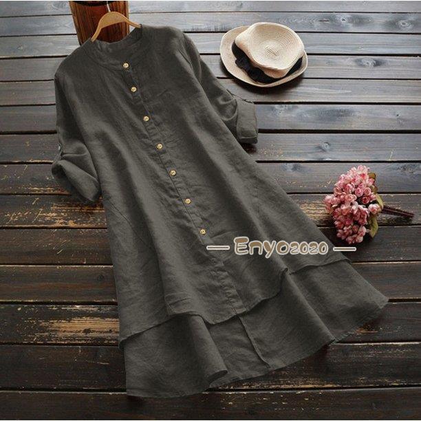 【即納】綿麻混ワンピース レディース 30代 40代 夏 春 秋 トップス 体型カバー ロングシャツ チュニック ゆったり シャツワンピース 長袖 リネンシャツ 大きいサイズ