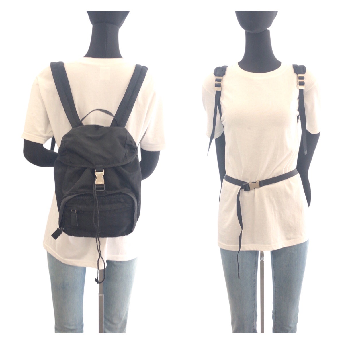 テスート 三角ロゴプレート ブラック 黒 シルバー金具 ナイロン バックパック リュック レディース 502285