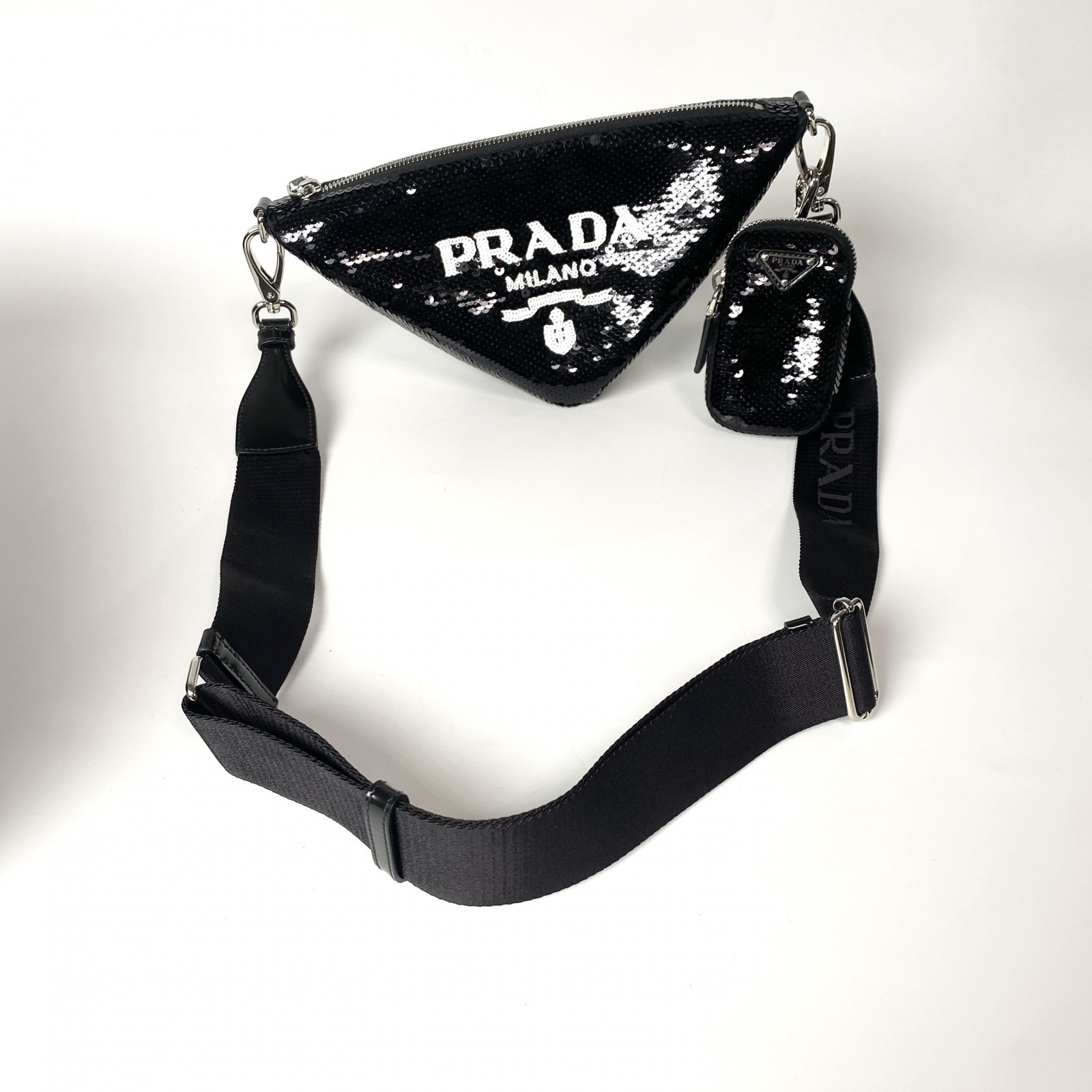 新品 プラダ PRADA レディース スパンコール トライアングル ショルダーバッグ 1BM190 斜めがけ クロスボディ