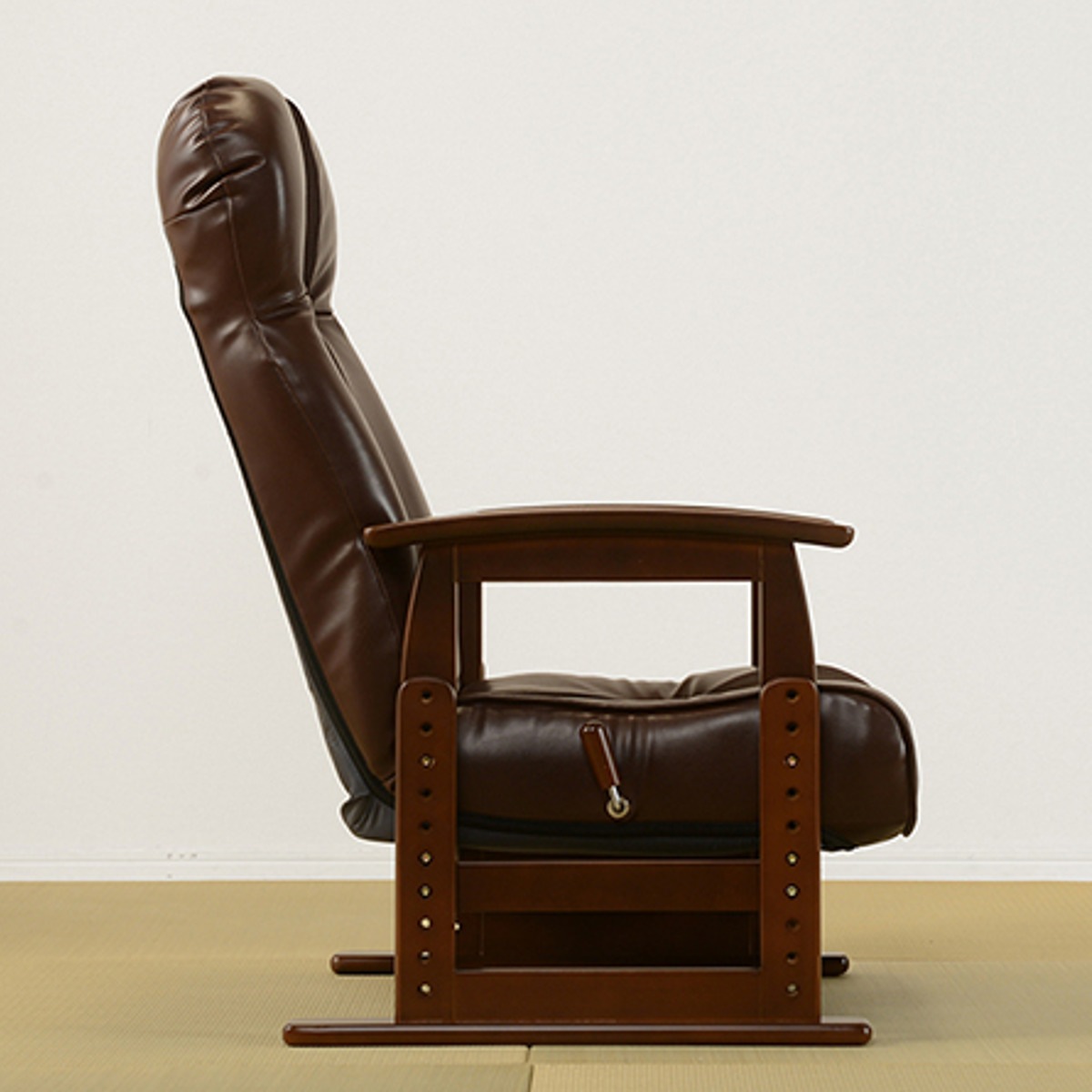 高座椅子 無段階リクライニング 高さ8段階調整 ロータイプ 2way 立ち座り楽 座いす 座椅子 1人掛け ソファ 木製 フレーム ハイバック 肘置き 肘掛 合皮 レザー調 メッシュ素材