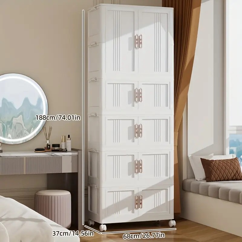 モダンなホワイトプラスチック収納キャビネット磁気クロージャー＆ゴールドハンドル付き - リビングルーム・ベッドルーム・キッチン用3/4/5段オーガナイザー 68x37cm 多目的ホームストレージエ