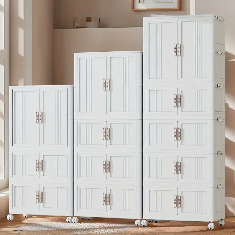 モダンなホワイトプラスチック収納キャビネット磁気クロージャー＆ゴールドハンドル付き - リビングルーム・ベッドルーム・キッチン用3/4/5段オーガナイザー 68x37cm 多目的ホームストレージエ