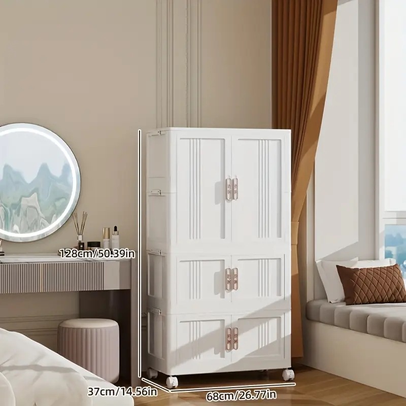 モダンなホワイトプラスチック収納キャビネット磁気クロージャー＆ゴールドハンドル付き - リビングルーム・ベッドルーム・キッチン用3/4/5段オーガナイザー 68x37cm 多目的ホームストレージエ