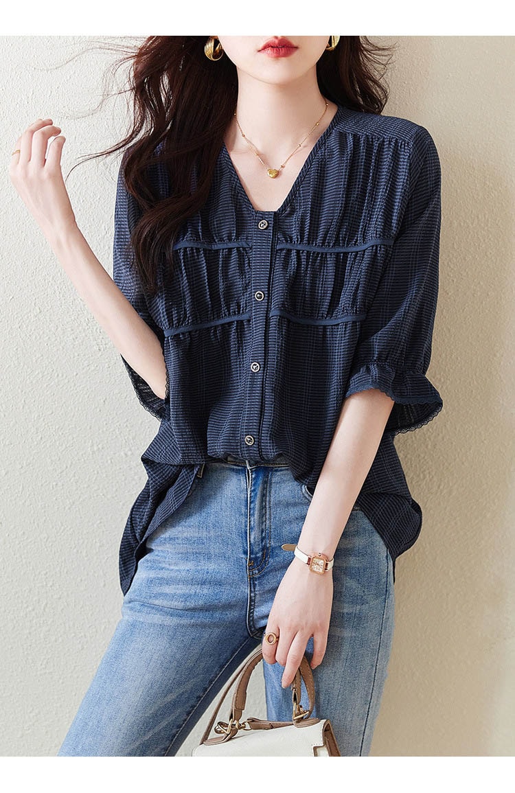 【2025新作】ブラウス レディース 春 夏 秋 半袖 前開き スーツ オフィス トップス トップス 大きいサイズ フォーマル ネイビー きれいめ ゆったり おしゃれ 通勤 オフィス