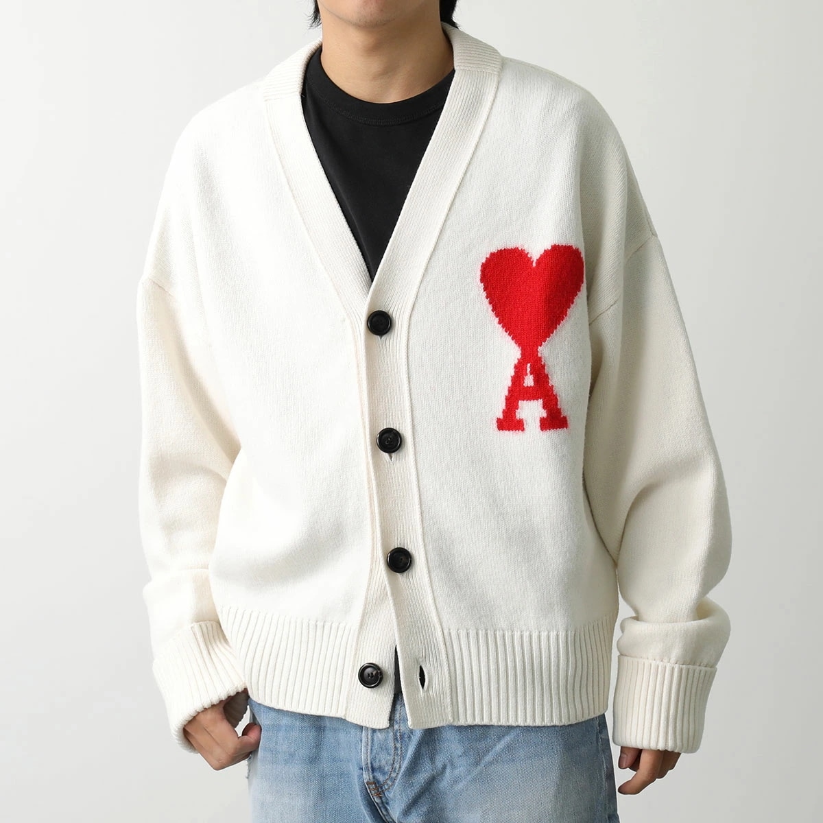 AMI PARIS ハートロゴ Vネックウールカーディガン AMI Paris Ami De