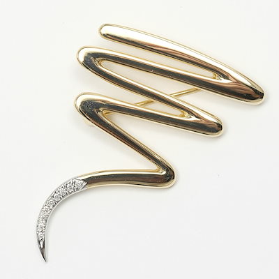 ティファニー スクリブル ブローチ 750/PT950ダイヤ付き 希少