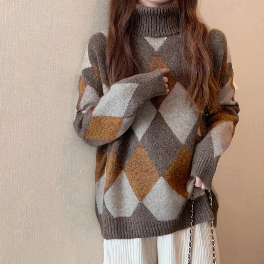 【即納】タートルネックニットス アーガイル