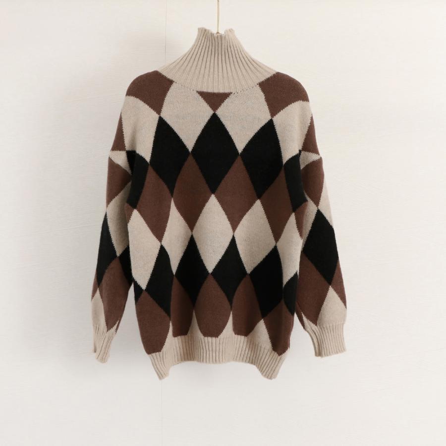 【即納】タートルネックニットス アーガイル