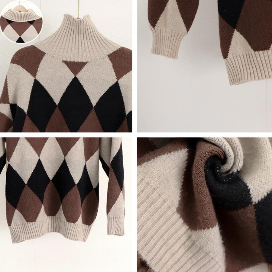 【即納】タートルネックニットス アーガイル