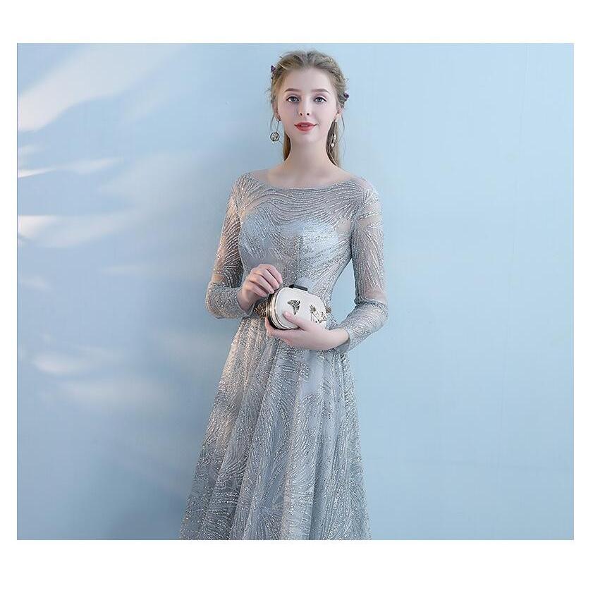ロングドレス 上品 大人 袖あり ウエディングドレス お姫様ドレス ステージ衣装 プリンセス オペラ声楽 成人式 花嫁 忘年会 結婚式 ピアノ パーディードレス-130