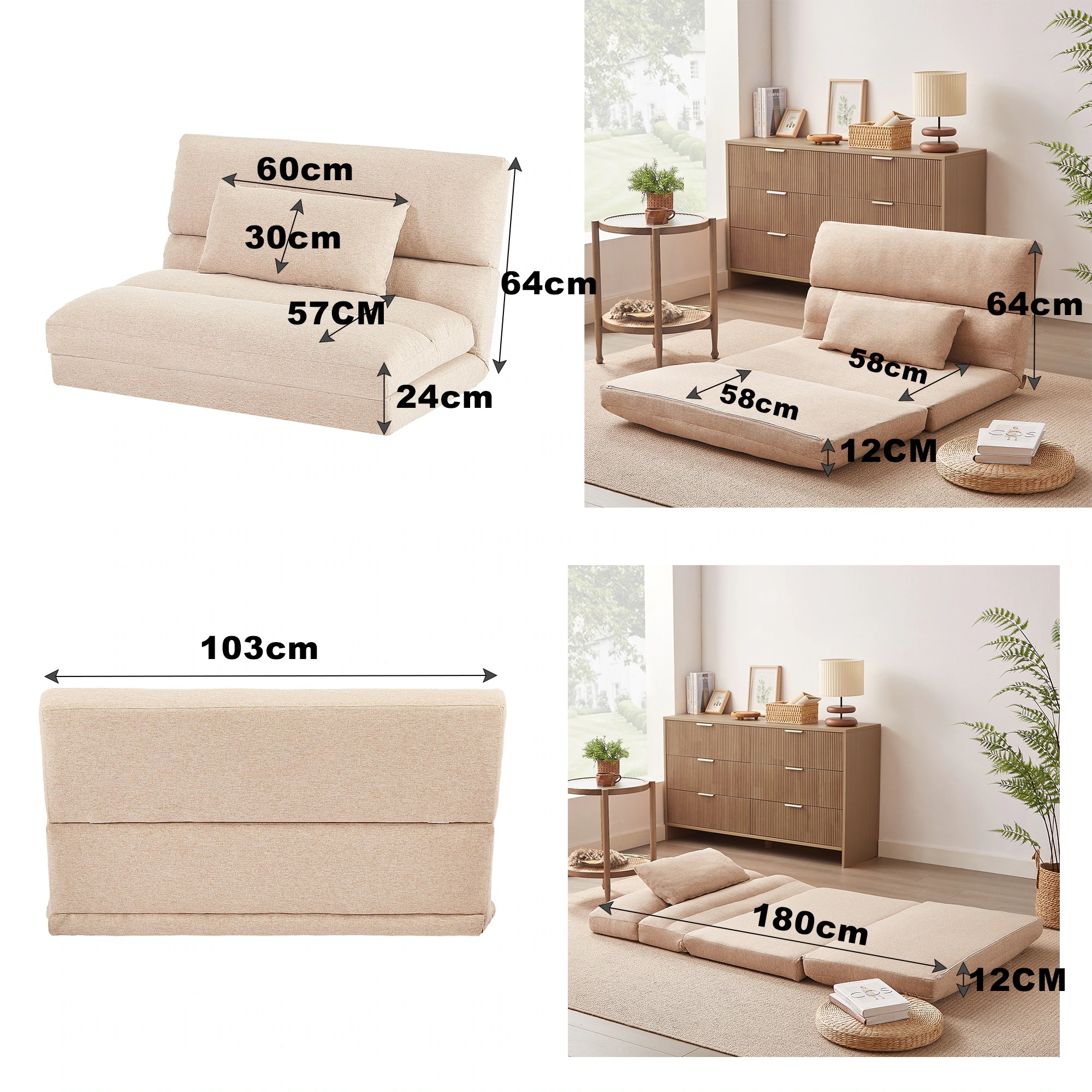 F34折りたたみ ソファベッド 座椅子 幅103cm 2人掛け ソファ リクライニング 5段階 コンパクト P1/P2 おしゃれ