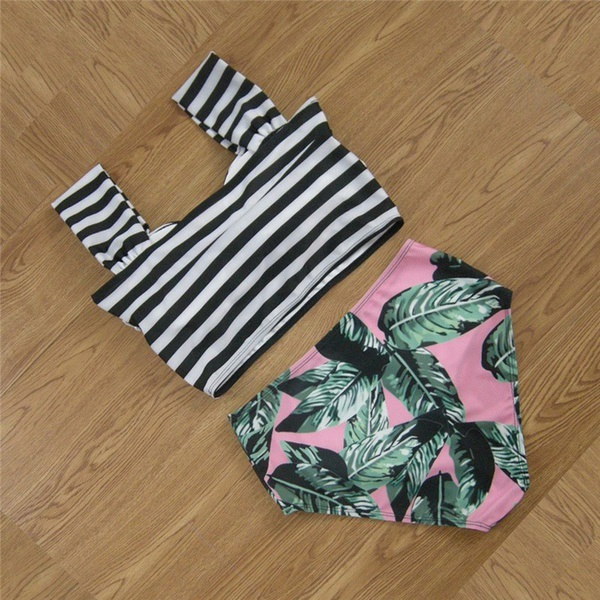 2017 Bikinis Women Biquinis Striped Top Floral Bottom Swimsuit High Waist Bikini Brazilian Bikini Bi 2017 Bikinis Women Biquinis Striped Top Floral Bottom Swimsuit High Waist Bikini Brazilian Bikini Bi