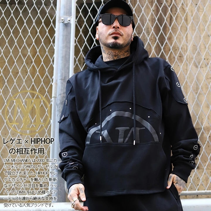 LIVE MECHANICS パーカー ブランド スケボー フーディ 長袖 スウェット