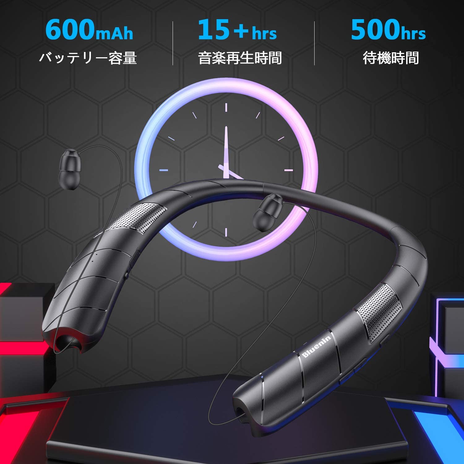 ネックスピーカー ワイヤレス Bluetoothイヤホン 格納式ヘッドフォン スピーカーとイヤホン2 in 1 ウェアラブル 15時間連続使用 Bluetooth5.0 搭載 HI-FI 3Dステレオ