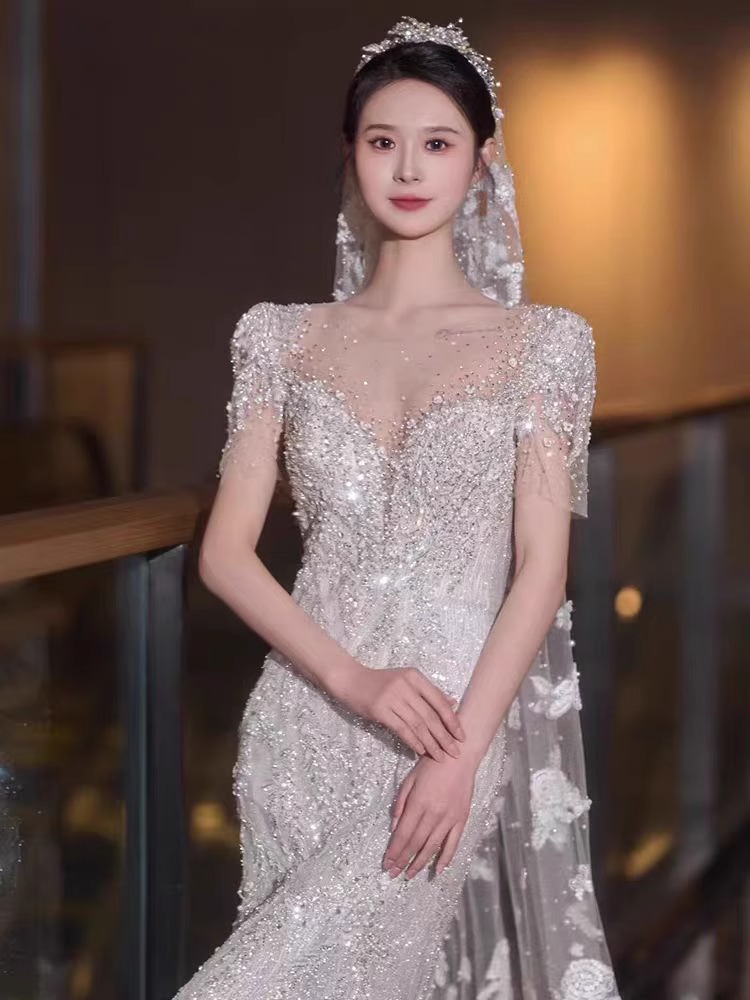 フィッシュテイルフレンチ軽ウエディングドレス2023新婦主紗秋冬高級外出紗ウエルカムドレス女性小柄 フィッシュテイルフレンチ軽ウエディングドレス2023新婦主紗秋冬高級外出紗ウエルカムドレス女性小柄