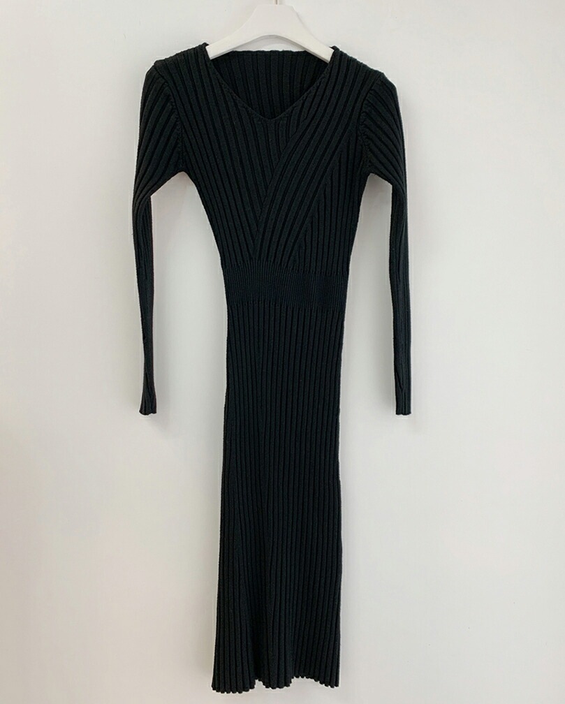 [メガ割りSALE]Vネックタイトニットワンピース・p439690