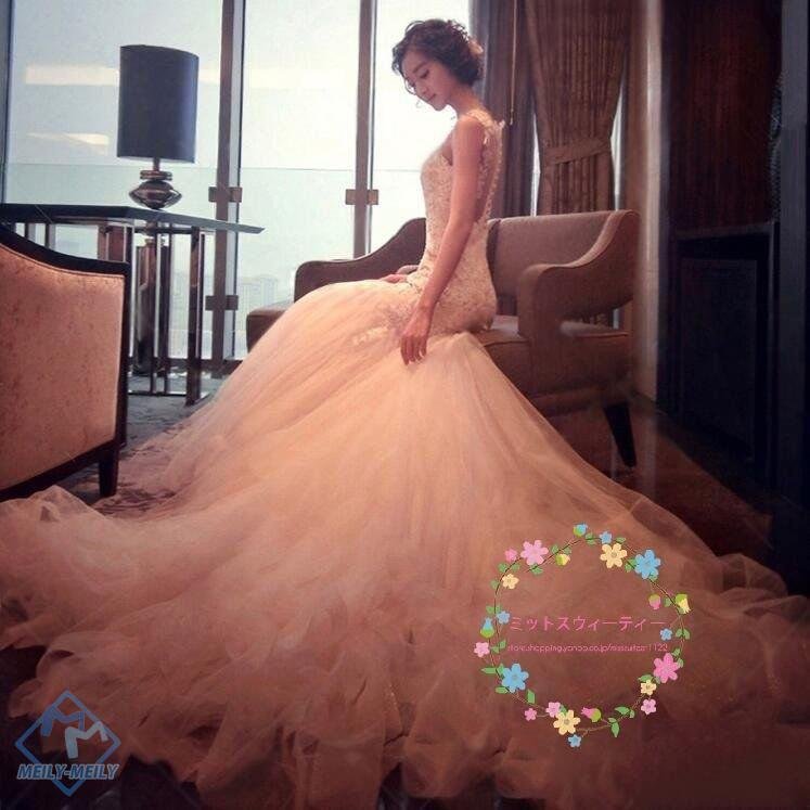 マーメイドラインドレス 白 二次会 安い 花嫁 長袖 ウエディングドレス 結婚式 ロングドレス 大