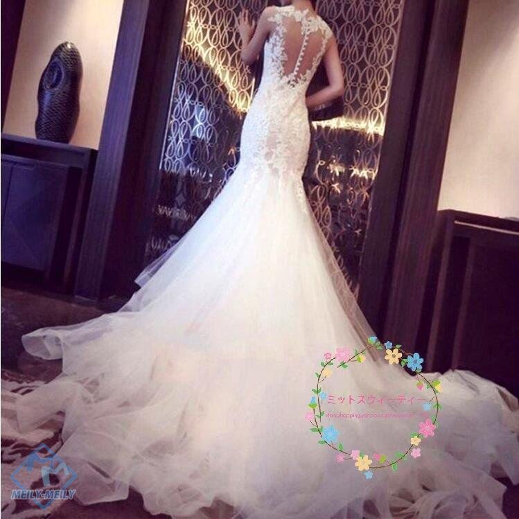 マーメイドラインドレス 白 二次会 安い 花嫁 長袖 ウエディングドレス 結婚式 ロングドレス 大