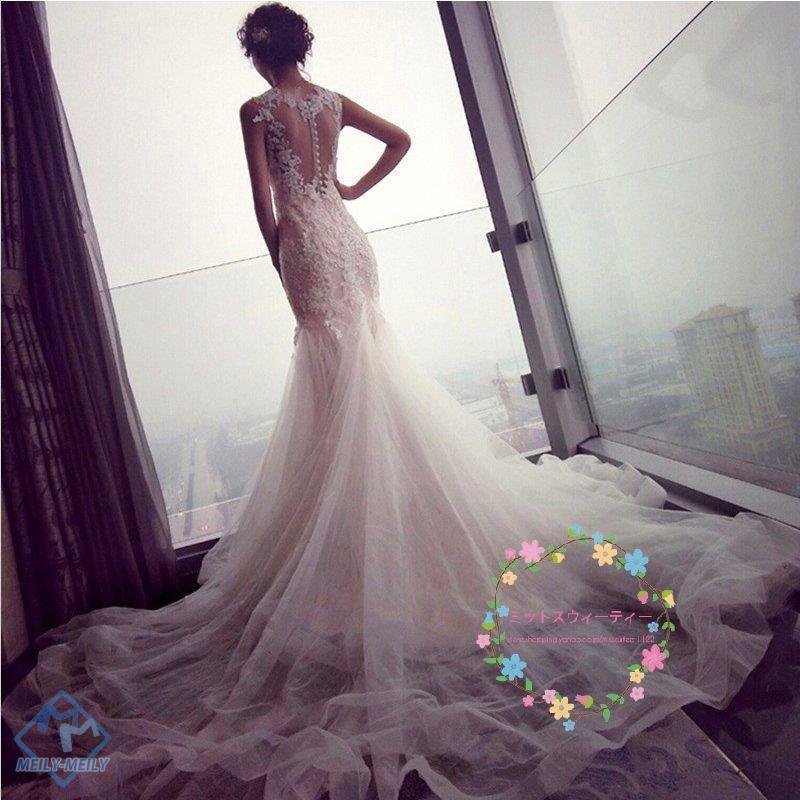 マーメイドラインドレス 白 二次会 安い 花嫁 長袖 ウエディングドレス 結婚式 ロングドレス 大