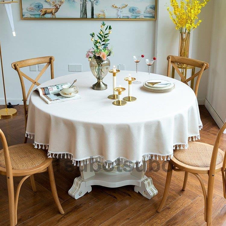 人气新作円形 純色 防水 インテリ テーブルカバー 汚れ防止 テーブルクロス 風 フリンジ裾 丸形 耐熱