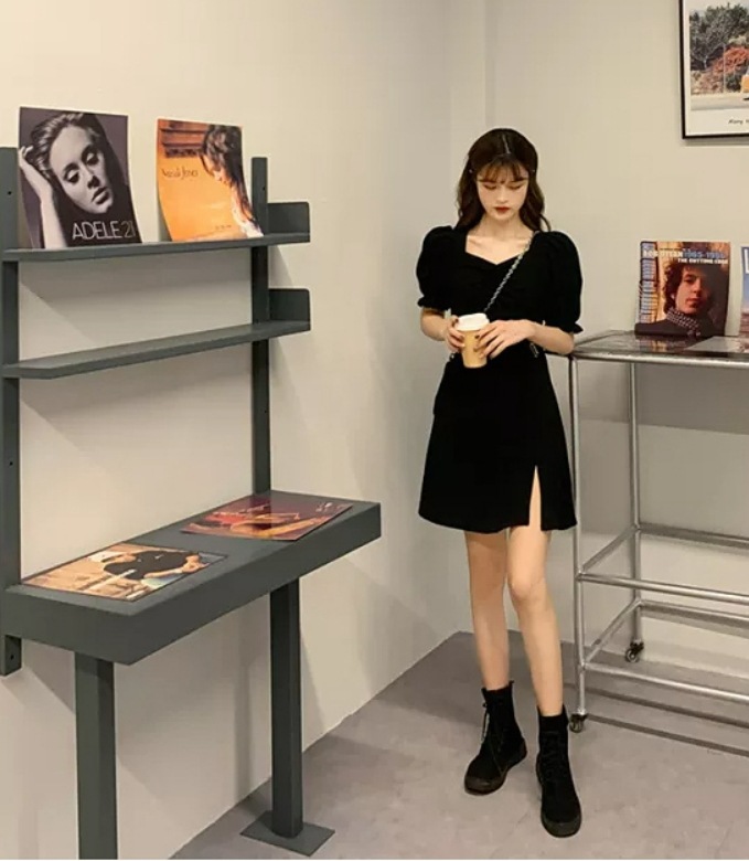 スカート パンツ ミニ ミニ丈 膝丈 ひざ丈 袖あり 半袖 パフスリーブ 襟なし ペンタゴンネック 細身 ストレート ハイウエスト かわいい シンプル 大人 おしゃれ お洒落 かっこいい 大人可愛い