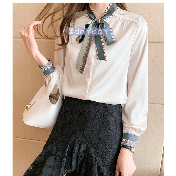 【迅速出荷】 ブラウス レディース 40代 春秋 オシャレブラウス 白シフォンシャツリボンネック 長袖トップス パフスリーブ おしゃれ 上品 通勤OL シャツ30代 新作