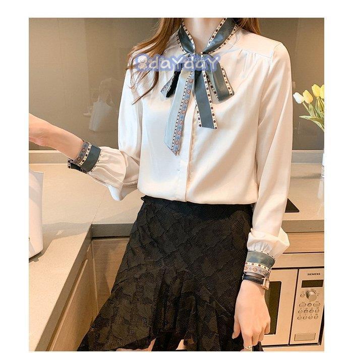 【迅速出荷】 ブラウス レディース 40代 春秋 オシャレブラウス 白シフォンシャツリボンネック 長袖トップス パフスリーブ おしゃれ 上品 通勤OL シャツ30代 新作