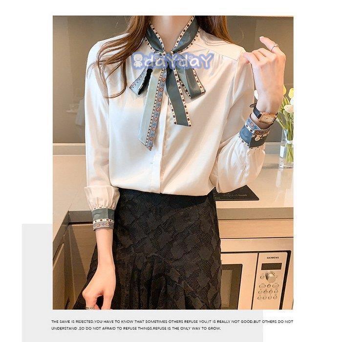 【迅速出荷】 ブラウス レディース 40代 春秋 オシャレブラウス 白シフォンシャツリボンネック 長袖トップス パフスリーブ おしゃれ 上品 通勤OL シャツ30代 新作