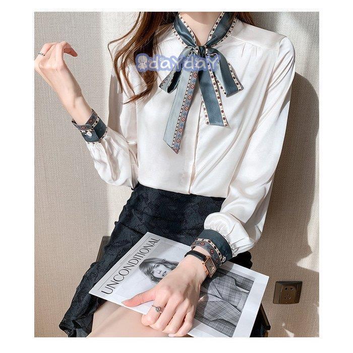 【迅速出荷】 ブラウス レディース 40代 春秋 オシャレブラウス 白シフォンシャツリボンネック 長袖トップス パフスリーブ おしゃれ 上品 通勤OL シャツ30代 新作