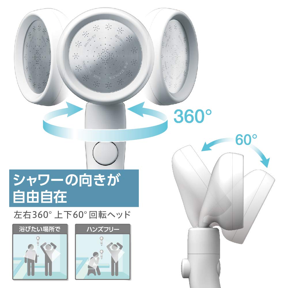 SANEI(サンエイ) シャワーヘッド レイニームーヴ 手元ス 節水率50% 角度調節 極細水流 勢いアップ ホワイト PS383-82XA-WA2