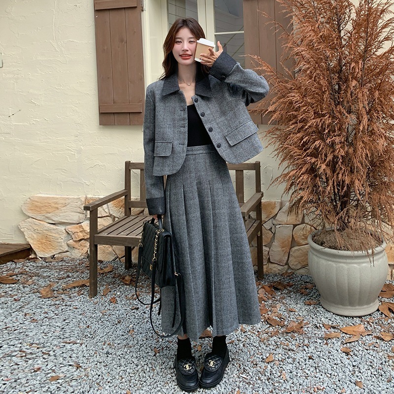 かわいい気質スプライシングカラーツイードスーツスカート2024新しい韓国のファッション通勤スーツスカート かわいい気質スプライシングカラーツイードスーツスカート2024新しい韓国のファッション通勤スーツスカート