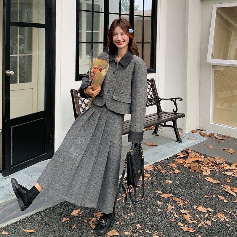 かわいい気質スプライシングカラーツイードスーツスカート2024新しい韓国のファッション通勤スーツスカート かわいい気質スプライシングカラーツイードスーツスカート2024新しい韓国のファッション通勤スーツスカート