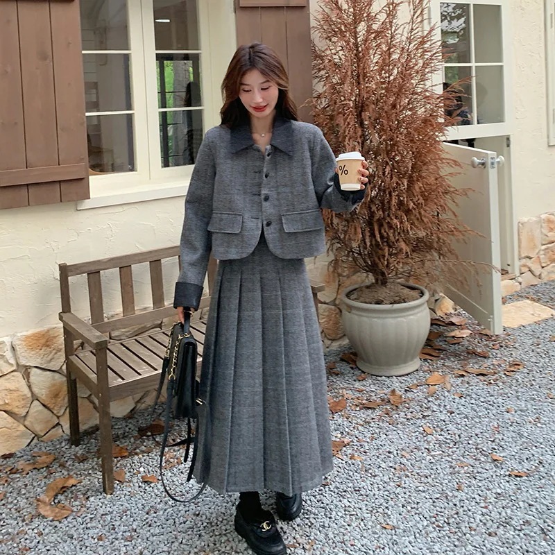 かわいい気質スプライシングカラーツイードスーツスカート2024新しい韓国のファッション通勤スーツスカート かわいい気質スプライシングカラーツイードスーツスカート2024新しい韓国のファッション通勤スーツスカート