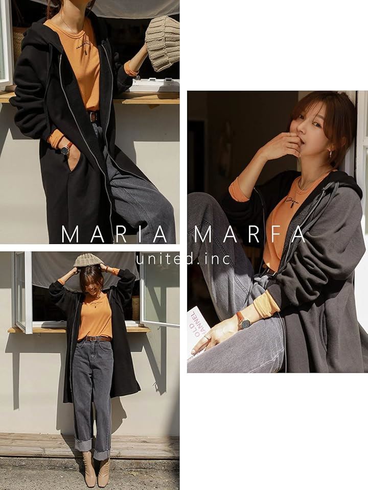 マリアマーファ あったか 裏起毛 フード付き ロングパーカー スリット入り もこもこ コート 秋 冬 トレーニングウェア 大きい サイズ 大きめ ビックシルエット(ブラック, XL) マリアマーファ あったか 裏起毛 フード付き ロングパーカー スリット入り もこもこ コート 秋 冬 トレーニングウェア 大きい サイズ 大きめ ビックシルエット(ブラック, XL)