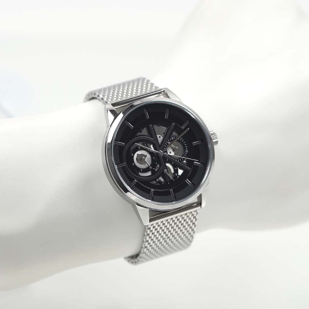 カルバンクライン 腕時計 マーキー 43MM ブラック ステンレスメッシュベルト 日付 曜日 カレンダー Calvin Klein 25200213