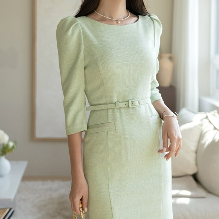 ワンピース 結婚式 袖あり パーティードレス ベルトセット 春 ワンピース 結婚式 袖あり パーティードレス ベルトセット 春